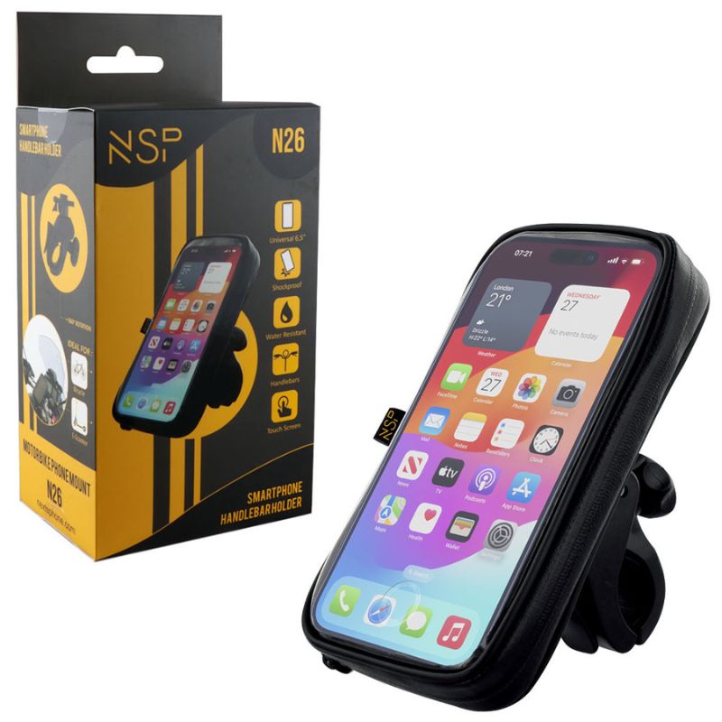 NSP  Βάση στήριξης κινητών N26 (8348884) Universal μηχανής/ποδηλάτου 360° με αδιάβροχη προστατευτική θήκη, 9.2 x 2.3 x 17.3cm