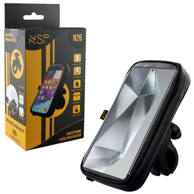 NSP  Βάση στήριξης κινητών N26 (8367373) Universal μηχανής/ποδηλάτου 360° με αδιάβροχη προστατευτική θήκη, 10 x 2.3 x 19.3cm
