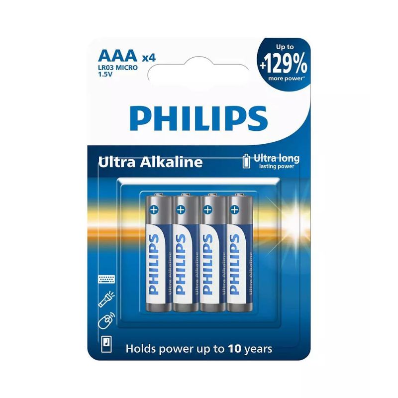 Philips Αλκαλικές μπαταρίες Ultra LR03E4B/GRS Blister 4τμχ AAA