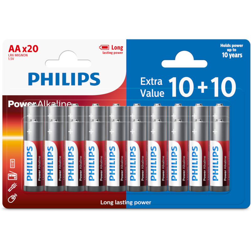 Philips Μπαταρίες αλκαλικές LR6P20BP/GRS Power Alkaline υψηλής απόδοσης 20 τμχ AA