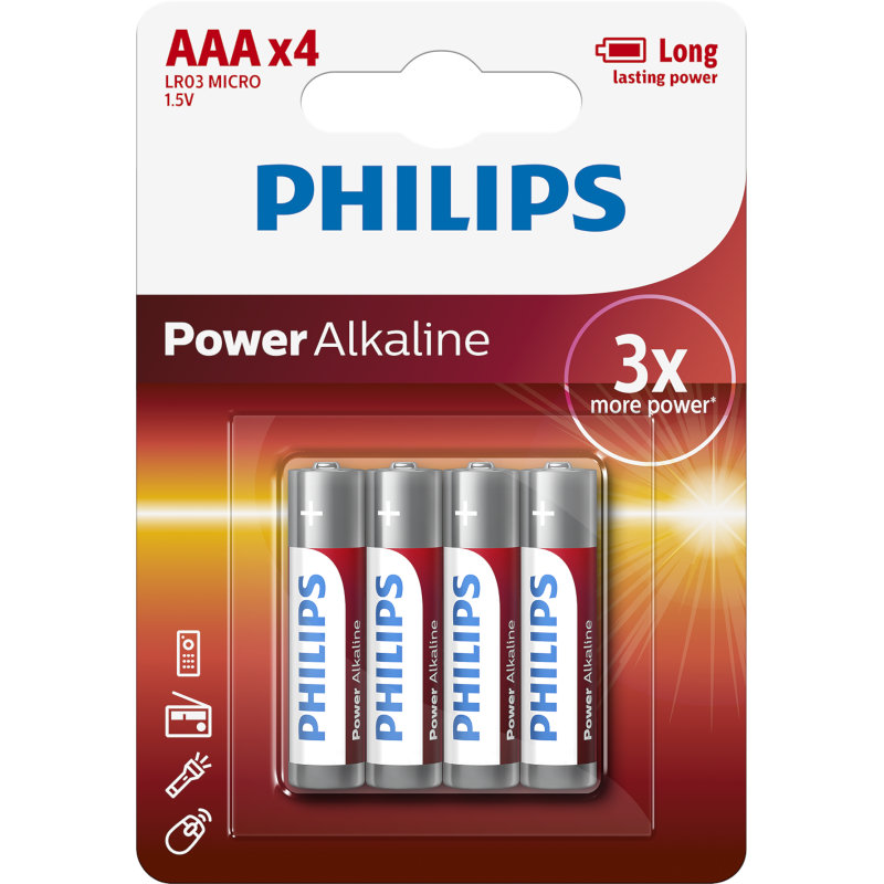 Philips Μπαταρίες αλκαλικές LR03P4B/GRS Power Alkaline υψηλής απόδοσης 4 τμχ AAA