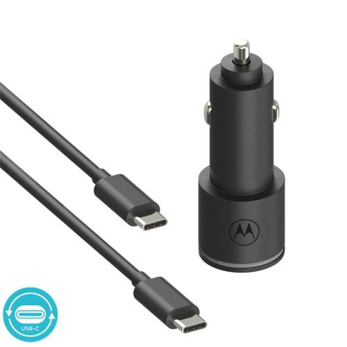 Motorola Ταχυφορτιστής αυτοκινήτου SJV102 Μαύρος με 2xUSB Τype-C PD 2.0, Τype-A QC 3.0 και καλώδιο 1μ. Type-C σε Type-C-45W