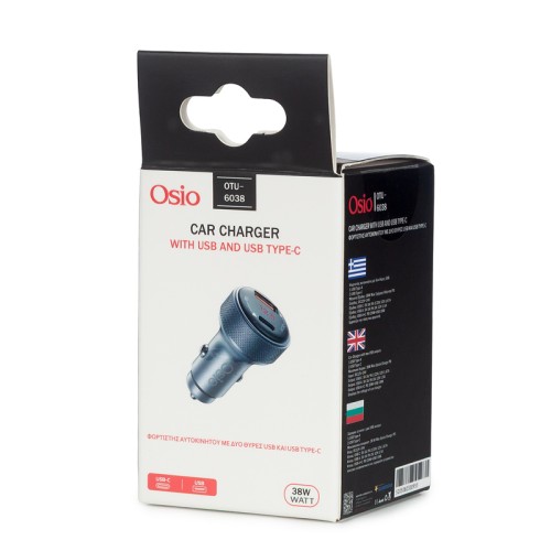 Osio Ταχυφορτιστής αυτοκινήτου OTU-6038 Ανθρακί  με USB-A και Type-C-38W