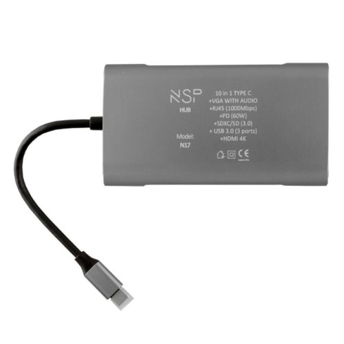 NSP  Hub 10 σε 1 N17 USB-C  (8340277) Type-C σε VGA με Audio, RJ45, PD, SDXC/SD 3.0, 3 USB 3.0, HDMI 4K