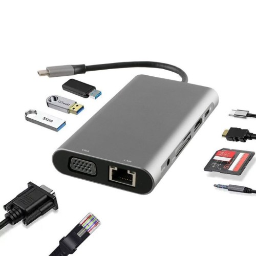 NSP  Hub 10 σε 1 N17 USB-C  (8340277) Type-C σε VGA με Audio, RJ45, PD, SDXC/SD 3.0, 3 USB 3.0, HDMI 4K