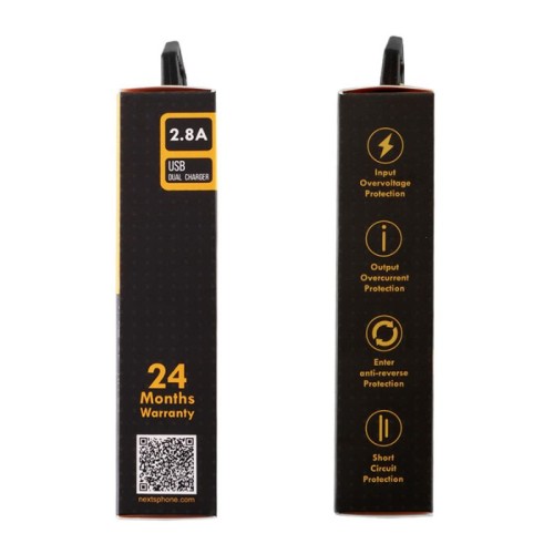 NSP  Φορτιστής ταξιδιού TN228 Μαύρος Dual USB-A με ενσωματωμένο καλώδιο Type-C 2800mAh