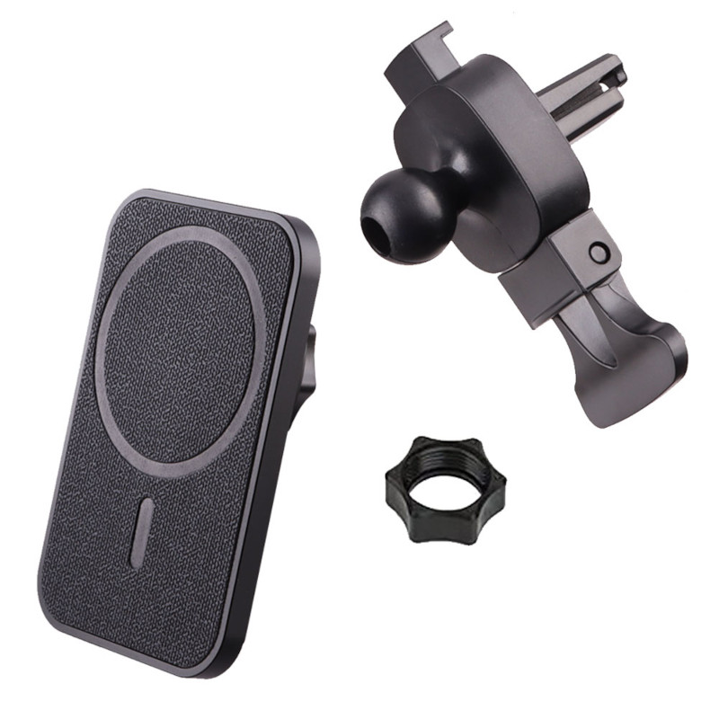 NSP  Ασύρματος φορτιστής N20 Μαύρος αλουμινίου και βάση κινητού αυτοκινήτου (8341625) με μαγνήτη, 360°, λειτουργία Magsafe, USB-C και μήκος καλωδίου 1m-15W