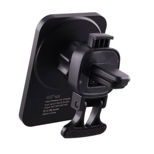 NSP  Ασύρματος φορτιστής N20 Μαύρος αλουμινίου και βάση κινητού αυτοκινήτου (8341625) με μαγνήτη, 360°, λειτουργία Magsafe, USB-C και μήκος καλωδίου 1m-15W