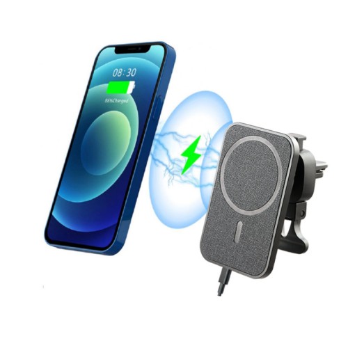 NSP  Ασύρματος φορτιστής N20 Μαύρος αλουμινίου και βάση κινητού αυτοκινήτου (8341625) με μαγνήτη, 360°, λειτουργία Magsafe, USB-C και μήκος καλωδίου 1m-15W