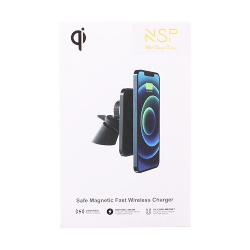 NSP  Ασύρματος φορτιστής N20 Μαύρος αλουμινίου και βάση κινητού αυτοκινήτου (8341625) με μαγνήτη, 360°, λειτουργία Magsafe, USB-C και μήκος καλωδίου 1m-15W