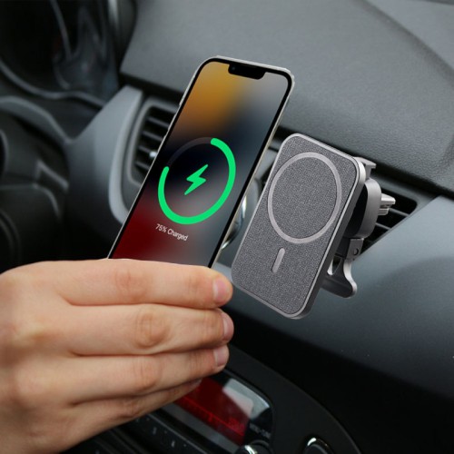 NSP  Ασύρματος φορτιστής N20 Μαύρος αλουμινίου και βάση κινητού αυτοκινήτου (8341625) με μαγνήτη, 360°, λειτουργία Magsafe, USB-C και μήκος καλωδίου 1m-15W