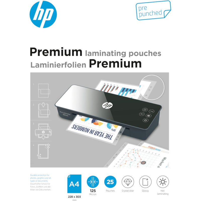 HP Φύλλα πλαστικοποίησης 9122 Premium με τρύπες αρχειοθέτησης για Α4 - 125 microns - 25 τμχ