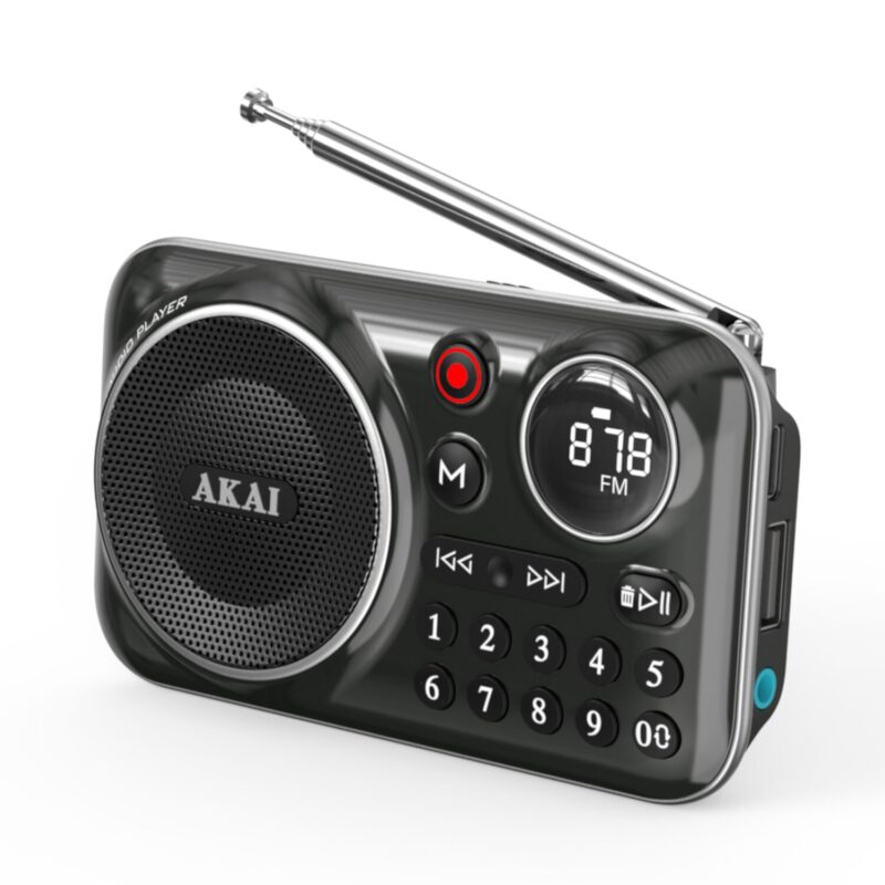 Akai Φορητό ραδιόφωνο APR-500BK Μαύρο με Bluetooth, USB, TF, REC, έξοδο ακουστικών και οθόνη-2.5W