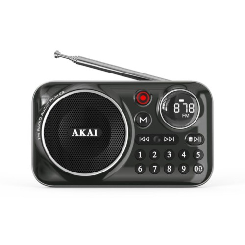 Akai Φορητό ραδιόφωνο APR-500BK Μαύρο με Bluetooth, USB, TF, REC, έξοδο ακουστικών και οθόνη-2.5W