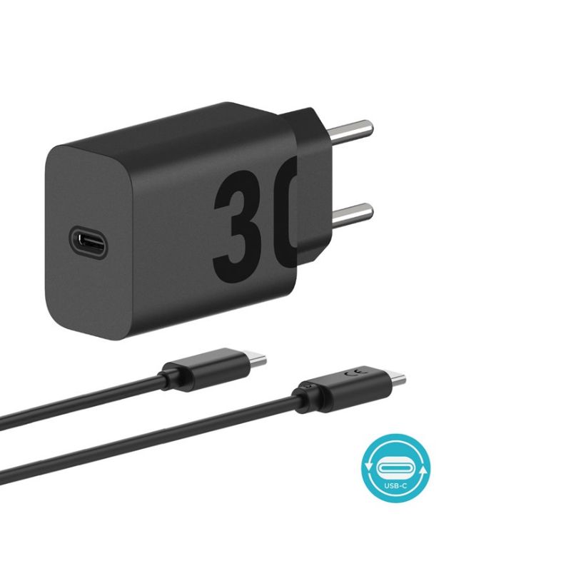  Motorola SJMC302 Μαύρος ταχυφορτιστής Type-C με USB-PD και καλώδιο 1μ. Type-C σε Type-C-30W - 145305-0002