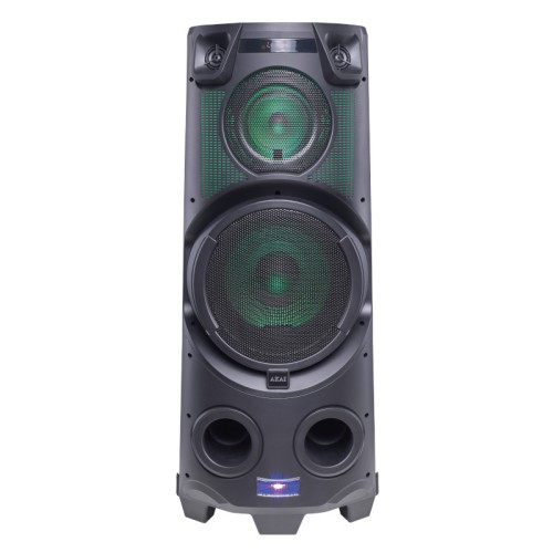  Akai Party Speaker 500 Φορητό ηχείο με ρόδες, Bluetooth, USB, FM, AUX, TWS, LED, Micro SD, EQ, 2 είσοδοι μικροφώνου και κιθάρας, 2 ασύρματα μικρόφωνα και τηλεχειριστήριο - 120W - 110582-0135