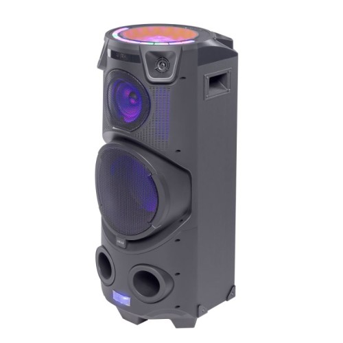  Akai Party Speaker 500 Φορητό ηχείο με ρόδες, Bluetooth, USB, FM, AUX, TWS, LED, Micro SD, EQ, 2 είσοδοι μικροφώνου και κιθάρας, 2 ασύρματα μικρόφωνα και τηλεχειριστήριο - 120W - 110582-0135