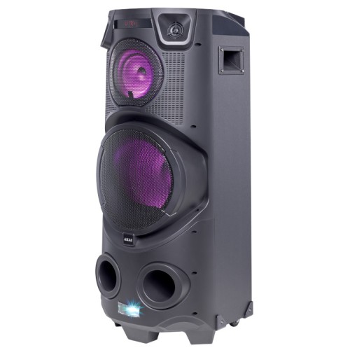 Akai Party Speaker 500 Φορητό ηχείο με ρόδες, Bluetooth, USB, FM, AUX, TWS, LED, Micro SD, EQ, 2 είσοδοι μικροφώνου και κιθάρας, 2 ασύρματα μικρόφωνα και τηλεχειριστήριο - 120W - 110582-0135