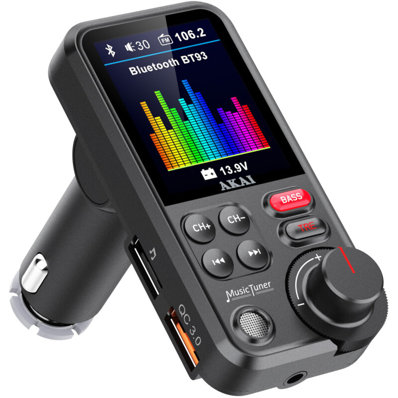  Akai FMT-93BT FM transmitter με Hands Free, QC φορτιστή αυτοκινήτου, Bluetooth, Aux-Out, micro SD, και 2 USB - 110585-0011