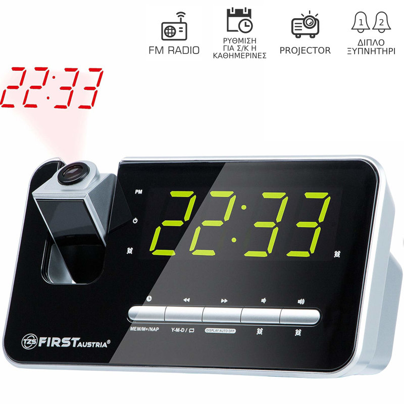  First Austria FA-2421-7 Ψηφιακό ξυπνητήρι με προτζέκτορα, ραδιόφωνο και διπλή αφύπνιση με επιλογή ημερών - 19983-0045