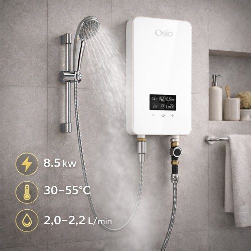 Osio Ηλεκτρικός Ταχυθερμαντήρας Τοίχου OHF-2880W για Μπάνιο Λευκός 8,5kW με Ψηφιακή Οθόνη