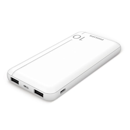 Philips Philips DLP1810CW/GRS Power Bank 10.000 mAh – 2×USB-A & USB-C, Slim, Άσπρο