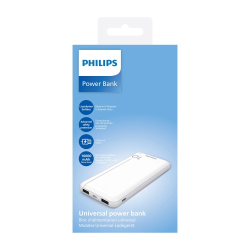 Philips Philips DLP1810CW/GRS Power Bank 10.000 mAh – 2×USB-A & USB-C, Slim, Άσπρο