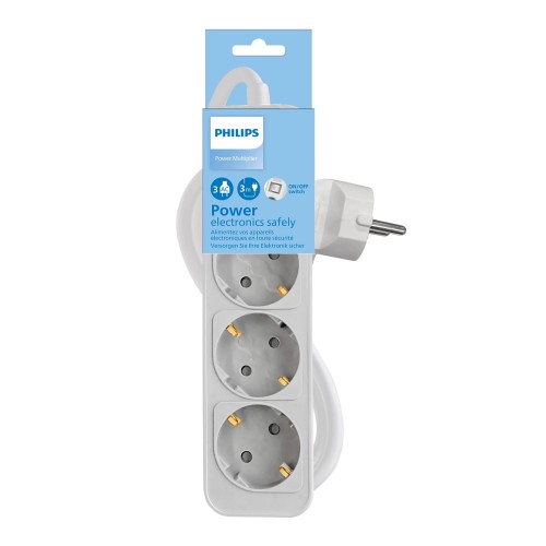 Philips Philips CHP2134W/GRS Πολύμπριζο 3 Θέσεων με Διακόπτη & Παιδική Προστασία, Καλώδιο 1,5 m (Λευκό)