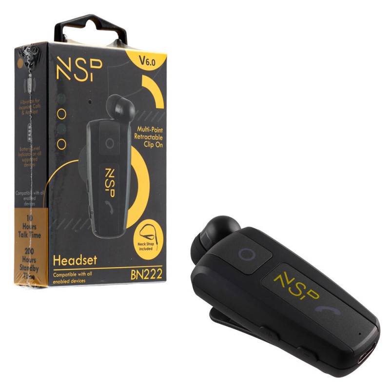 NSP  NSP BN222 Πτυσσόμενο Bluetooth Handsfree V6.0 με Δόνηση & Anti-Lost, Σύνδεση 2 Συσκευών Μαύρο - 8402555