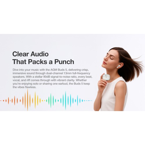 AGM AGM Buds 5 – Ακουστικά Bluetooth 5.4 με 13mm Dual Speakers, ANC/ENC & Touch Control, IPX4, Μαύρο