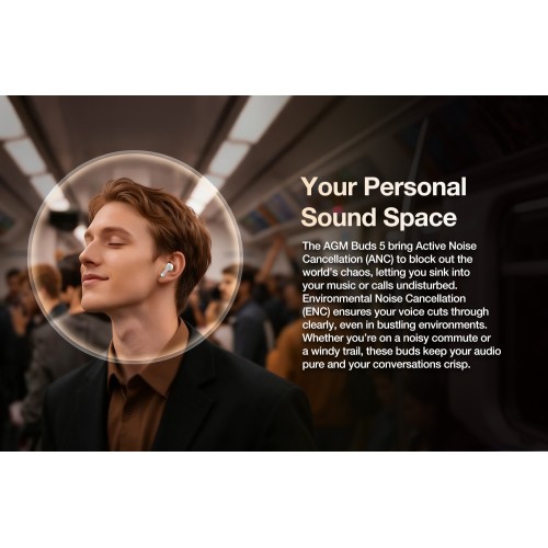 AGM AGM Buds 5 – Ακουστικά Bluetooth 5.4 με 13mm Dual Speakers, ANC/ENC & Touch Control, IPX4, Μαύρο