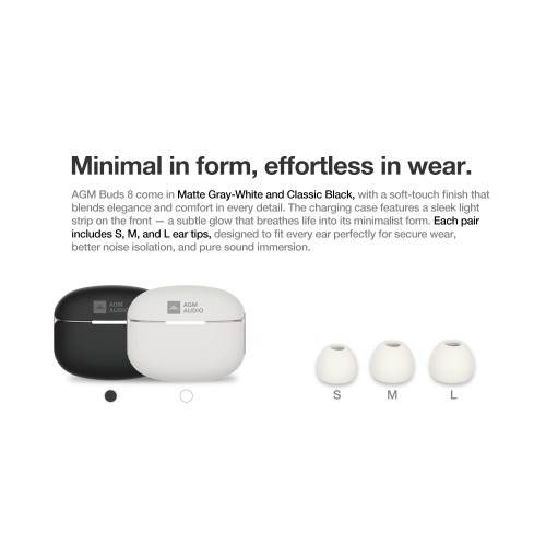 AGM AGM Buds 8 – Ακουστικά Bluetooth 5.4 με 13mm Driver & ANC έως -25dB, IPX4, Μπεζ
