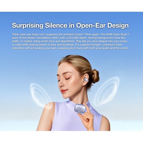 AGM AGM Open Buds 1 – Open-Ear Ακουστικά Bluetooth 5.4 με ANC & LED Display, IPX4, Μωβ