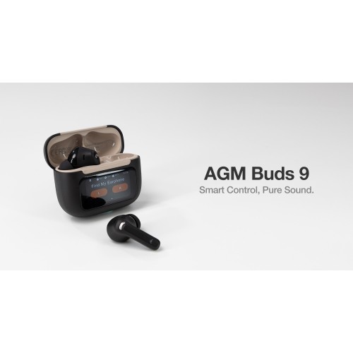 AGM AGM Buds 9 – Ακουστικά Bluetooth 5.4 με ANC έως -25dB & Smart Θήκη με Οθόνη Αφής, IPX4, Μαύρο
