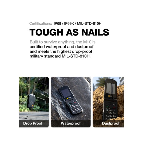 AGM Agm M10 – Ανθεκτικό Flip Κινητό 4G LTE με IP68/IP69K & MIL-STD-810H, SOS & Φακό (Μαύρο)