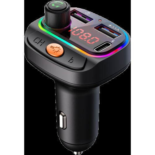 Osio Osio OFT-4265BT Bluetooth FM Transmitter Αυτοκινήτου με 2×USB-A + 1×USB-C, Hands-Free & Φωτισμό 7 Χρωμάτων (Black)