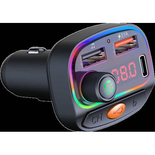 Osio Osio OFT-4265BT Bluetooth FM Transmitter Αυτοκινήτου με 2×USB-A + 1×USB-C, Hands-Free & Φωτισμό 7 Χρωμάτων (Black)