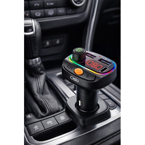 Osio Osio OFT-4265BT Bluetooth FM Transmitter Αυτοκινήτου με 2×USB-A + 1×USB-C, Hands-Free & Φωτισμό 7 Χρωμάτων (Black)