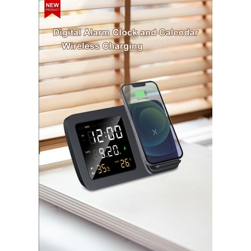 Akai Akai ACRW-3500 – Ασύρματος Φορτιστής Qi έως 15W με Διπλό Ξυπνητήρι, LED Οθόνη & Αισθητήρες Θερμοκρασίας/Υγρασίας