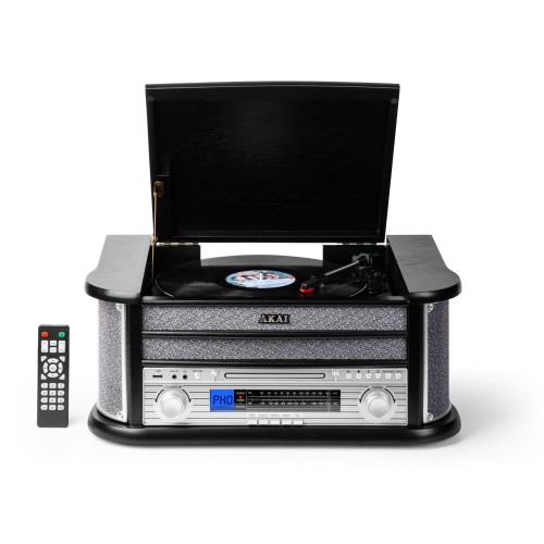 Akai Akai ATT-350CC – Ρετρό Πικάπ 3 Ταχυτήτων με CD, Κασέτα, AM/FM, Bluetooth & USB Recording (2×4W)