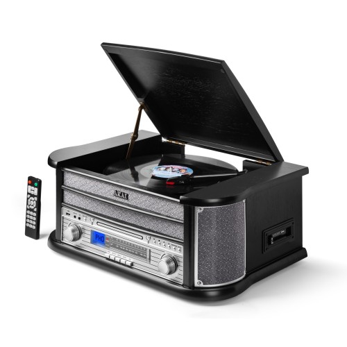 Akai Akai ATT-350CC – Ρετρό Πικάπ 3 Ταχυτήτων με CD, Κασέτα, AM/FM, Bluetooth & USB Recording (2×4W)