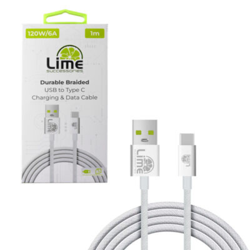 Lime Lime LBUC01 Ανθεκτικό Πλεκτό Καλώδιο USB-C σε USB 120W, 1m Λευκό (8368899)