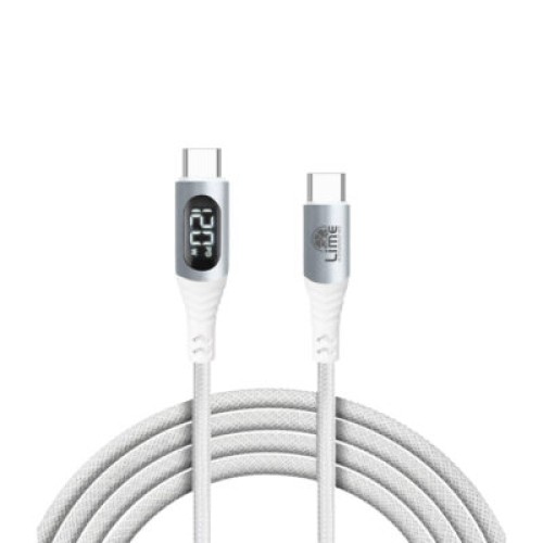 Lime Lime LBLCC01 Ανθεκτικό Πλεκτό Καλώδιο USB-C σε USB-C με Οθόνη LED 120W, 1,2m Λευκό (8386688)