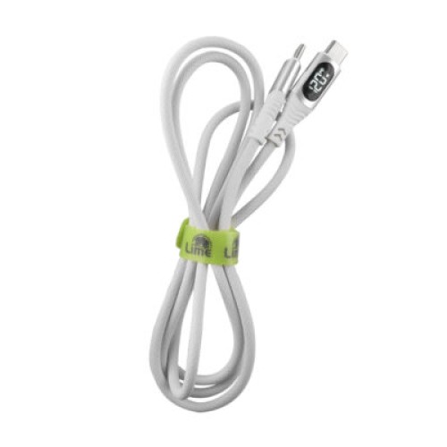 Lime Lime LBLCC01 Ανθεκτικό Πλεκτό Καλώδιο USB-C σε USB-C με Οθόνη LED 120W, 1,2m Λευκό (8386688)