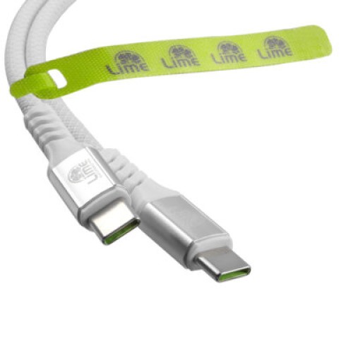 Lime Lime LBMCC03 Ανθεκτικό Μαγνητικό Πλεκτό Καλώδιο USB-C σε USB-C 120W, 1,2m Λευκό (8387333)