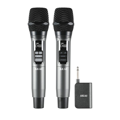 Akai Akai AMD-350BT Σετ 2 Ασύρματα Μικρόφωνα Χειρός με Δέκτη, 2.4GHz (Ασημί/Μαύρο)