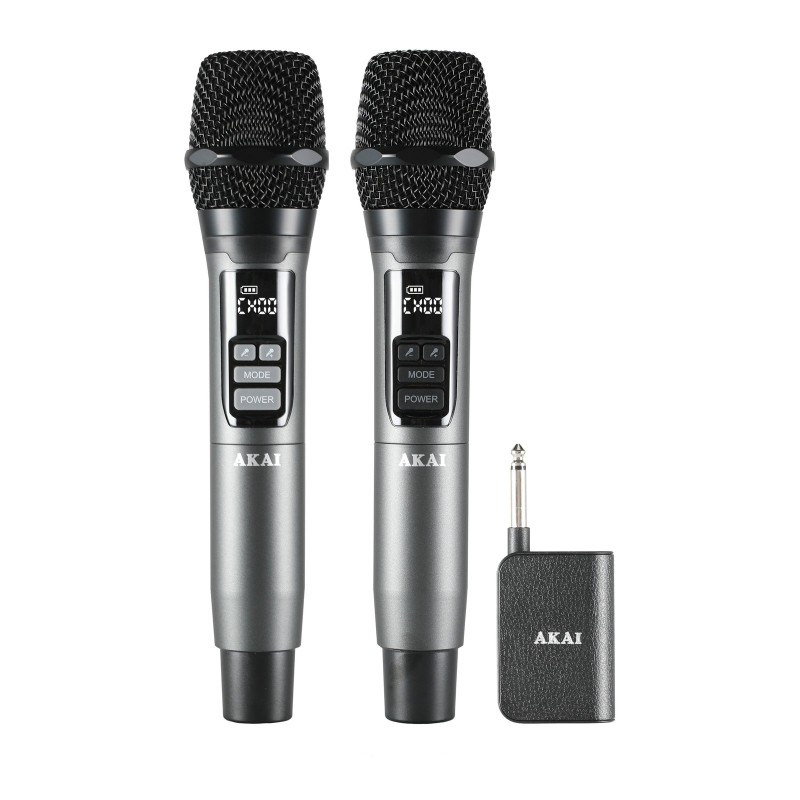 Akai Akai AMD-350BT Σετ 2 Ασύρματα Μικρόφωνα Χειρός με Δέκτη, 2.4GHz (Ασημί/Μαύρο)