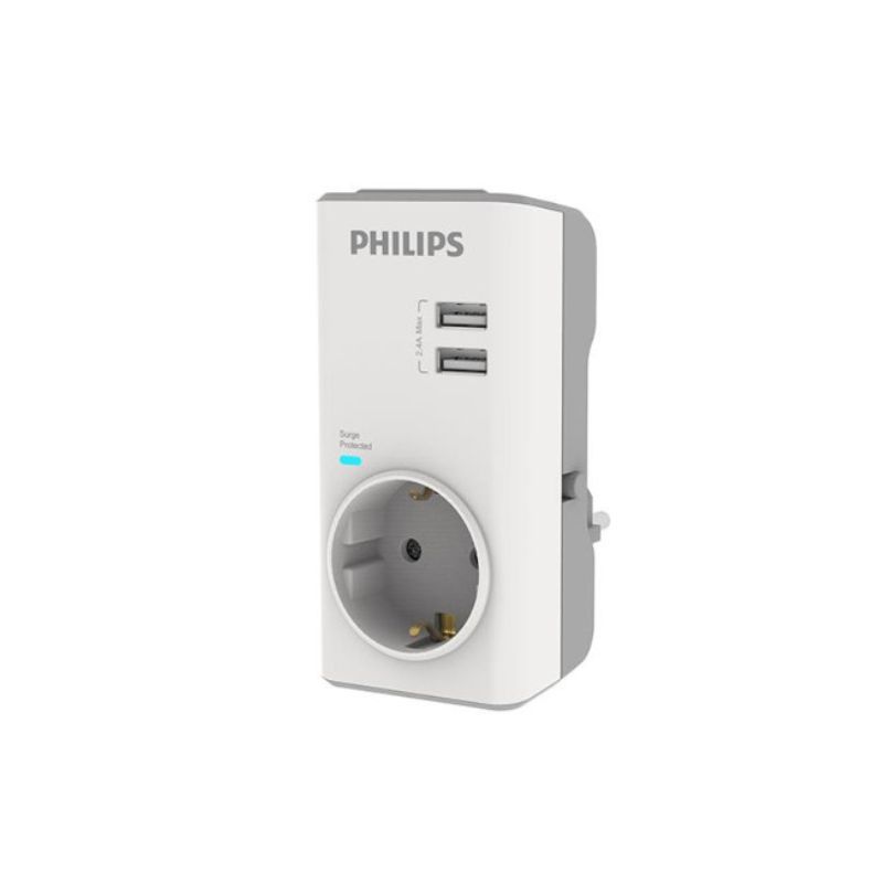 Philips Philips CHP4010W/GRS Μονόπριζο ασφαλείας με 2USB, 3680W, 380J