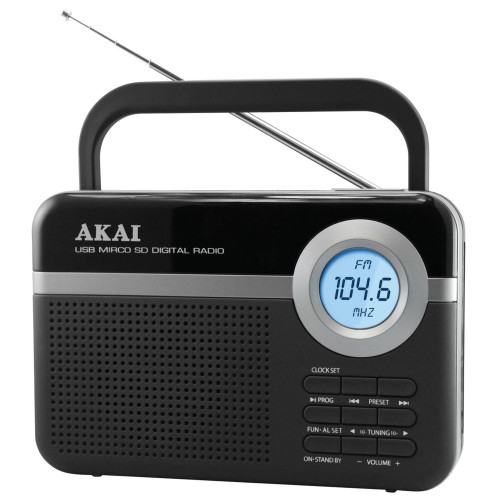 Akai Akai PR006A-472U – Φορητό Ραδιόφωνο FM με USB/SD, LCD Οθόνη & Ξυπνητήρι
