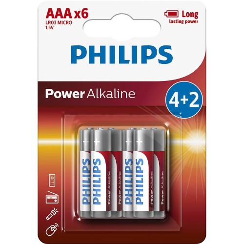 Philips Philips LR03P6BP/GRS Power Alkaline Αλκαλικές Μπαταρίες AAA 1.5V (6 τεμ.)